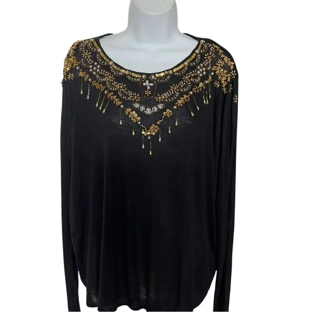 Jane Ashley Black Beaded Embellished Top Size L
